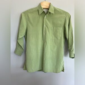 Ermenegildo Zegna Size L Men's Green Window Pane 100% Cotton Long Sleeve Shirt